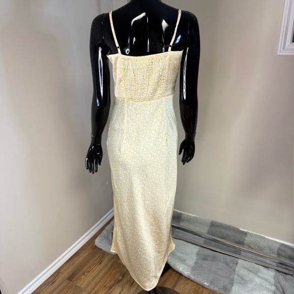 Glamorous Milkmaid Dress Yellow Floral Midi Cottagecore Tie Front Slip Size 8 - Picture 2 of 5